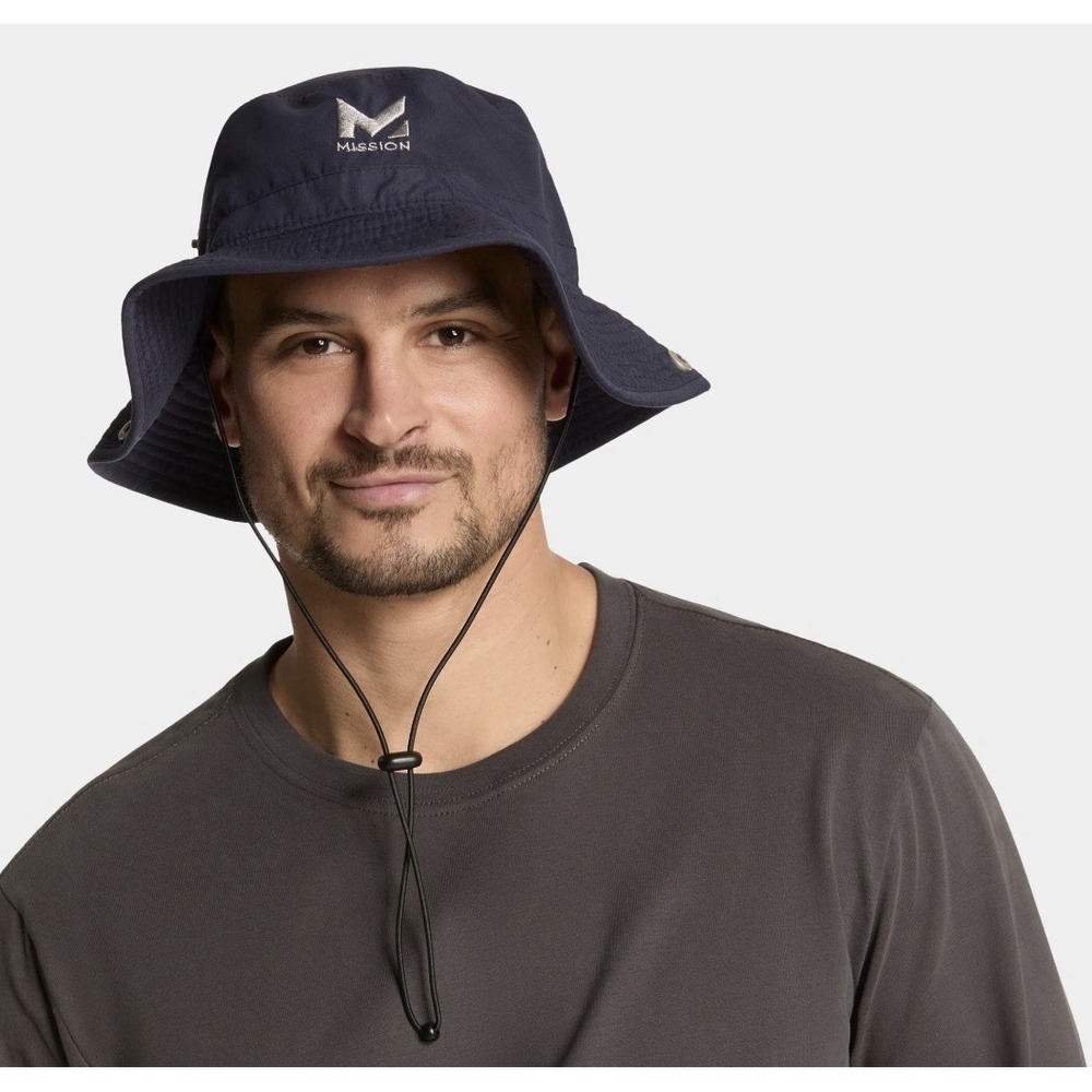 NWT Mission Cooling Bucket Hat Navy Blue One Size Adjustable Cord SPF Protection